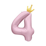 Balónek fóliový 82 cm světle růžový s korunkou číslo 4 - Albi