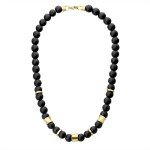 Pánský korálkový náhrdelník Joaquin Gold - 10 mm černý Onyx, Černá 47 cm