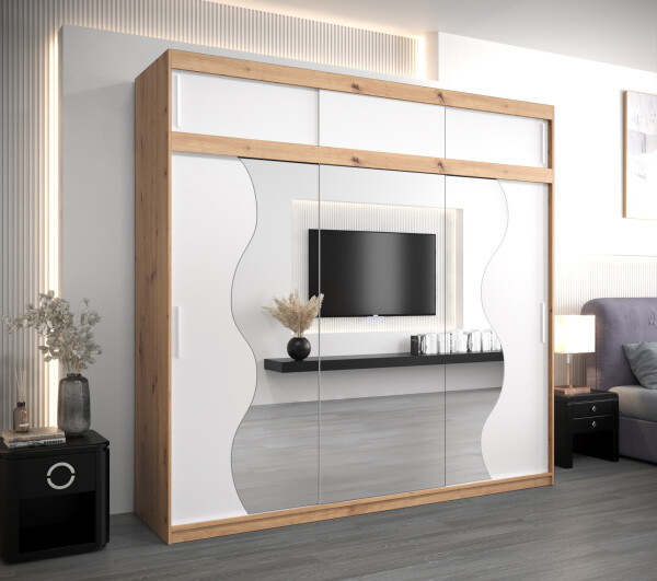Šatní skříň Abi Mr s nástavcem Dveře: Bílá, Rozměr: 250 cm, Korpus: Dub artisan