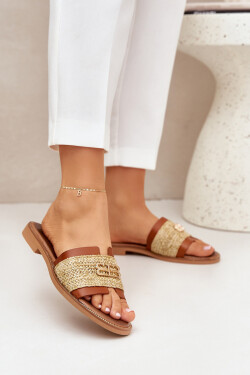 Kožené Pantofle S Dekorativním Detailem A Pletením Hnědé Zazoo 40426 41