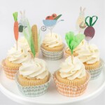 Meri Meri Sada na pečení cupcakes Bunny Greenhouse 24 ks, zelená barva, papír