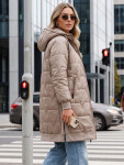 Dlouhá dámská prošívaná bunda s kapucí, béžová, FashionStreet TY5810 S