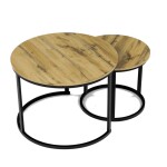 Stůl konferenční, set 2 ks, MDF deska, dekor divoký dub, kovová podnož, černý lak