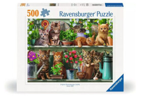 Ravensburger Kočky na poličkách mezi květinami