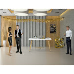 Stůl jídelní 140x80, MDF, bílá matná deska, kovové nohy v barvě dubu.