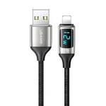 USAMS SJ543 U78 stříbrno-černá / Datový kabel / Lightning / 1.2 m / LED / 2.4A (SJ543USB02)