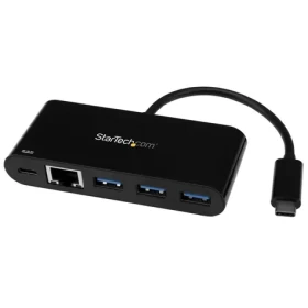StarTech USB-A Hub 3 porty černá / napájení 60W / 3x USB-A / 1x USB-C / 1x RJ-45 (HB30C3AGEPD)