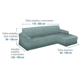 Bielastické potahy CRISTINA mátová sedačka s otomanem vpravo (š. 170 - 300 cm)