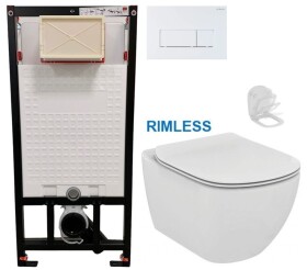DEANTE Podomítkový rám, pro závěsné WC mísy + SLIM tlačítko bílé + WC Ideal Standard Tesi se sedátkem RIMLESS CST_WC01 A51P TE2