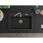 MEXEN/S - Elix granitový dřez 1-miska 700 x 500 mm, černá/stříbrná metalik, sifon zlatá 6526701005-73-G