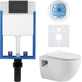 CERANO Kompletní podomítkový WC set Lite/Dure - bílá lesklá - WC tlačítko Classic, černé matné - k zazdění - 51x35 cm