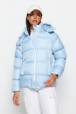 Trendyol modrý nadměrný vodoodpudivý nafukovací kabát kapucí
