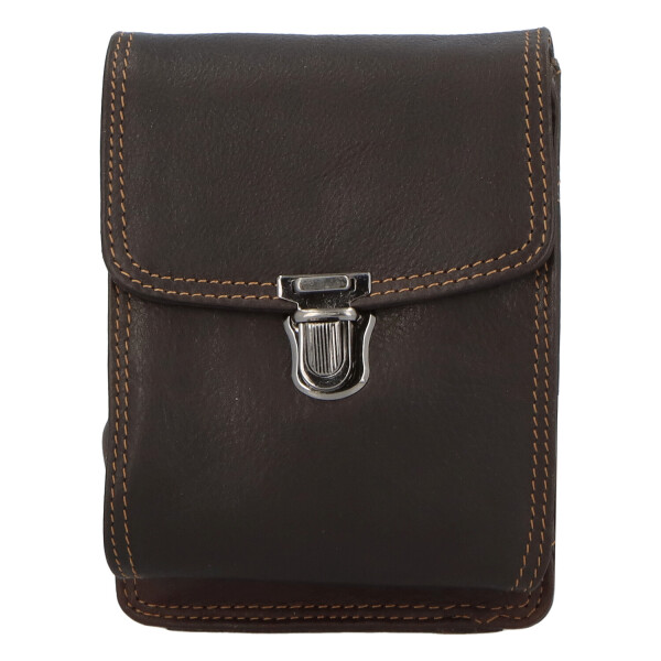 Malá pánská kožená taška na opasek Yolande Green Wood tmavě hnědá