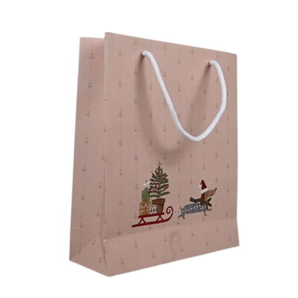 Det Gamle Apotek Papírová taška Christmas Holidays Sausage dog – small, béžová barva, papír