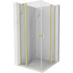 MEXEN/S - Mist Duo sprchový kout dveře křídlové 90 x 90, transparent, zlato kartáčovaná 8A4-090-090-55-00