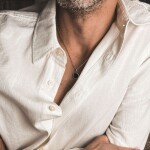 Pánský náhrdelník s černým achátem Enrico - chirurgická ocel, Stříbrná 50 cm