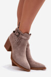 Dámské perforované kotníkové boty na podpatku s perforovaným vzorem a zlatým sponou tmavě béžové Deloriah 39