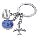 Troika klíčenka - letadlo, kufr, glóbus (kovová, mix barev)