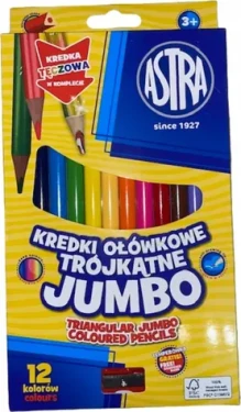 ASTRA Trojhranné pastelky 12ks Jumbo s ořezávátkem (včetně vícebarevné pastelky) (158478)