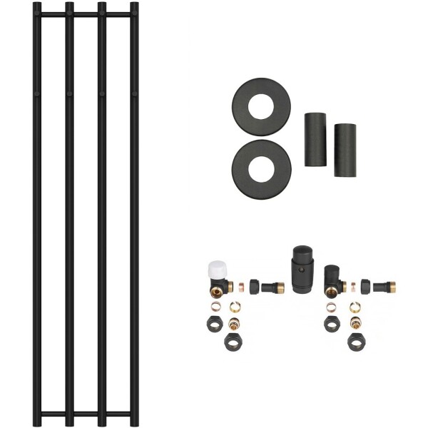 CERANO - Koupelnový radiátorový set Bertini - ústřední vytápění - boční připojení - 380W - černá matná - 1400x351 mm CER-460508