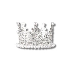 Dortisimo Nejedlá dekorace kovová Koruna stříbrná malá s bílými perlami 3