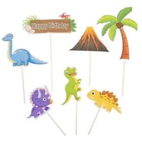 Dortisimo Zapichovací dekorace na dort Happy Birthday s dinosaury (7 ks)