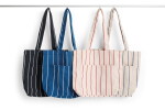 HAY Taška Tote Outdoor Market M Blue / Beige stripe, modrá barva, textil