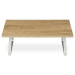 Stůl konferenční 120x60cm, MDF deska, dýha odstín dub, kovové nohy, broušený nerez.