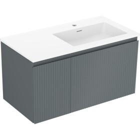 MEXEN/S - Rivel koupelnová skříňka 90 cm s umyvadlem Otis pravá, 1S, 1D, reliéf, grafit mat/bílá mat 91A23-09047-3-BBFF66-W18P01