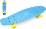 Skateboard - pennyboard 60cm nosnost 90kg, kovové osy, modrá barva, žlutá kola