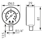 NOVASERVIS - Manometr 63mm 1/4" Radiál 0-4 bar M6304R