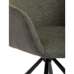Židle jídelní, zelená látka a tmavě šedá látka v dekoru vintage kůže, černý kov, otočná P90°+ L90° s vratným mechanismem