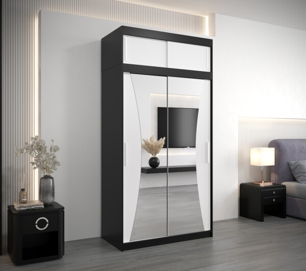 Šatní skříň Abi Mo s nástavcem Barva korpusu: Černá, Rozměry: 120 cm, Dveře: Bílá