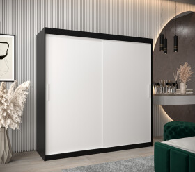 Šatní skříň Abi T0 s posuvnými dveřmi Barva korpusu: Černá, Rozměry: 200 cm, Dveře: Bílá