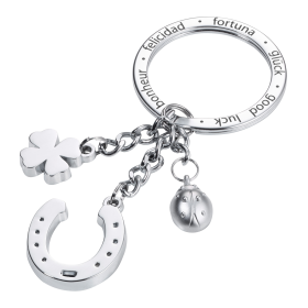 Troika klíčenka - podkova, beruška, čtyřlístek (kovová, stříbrná)