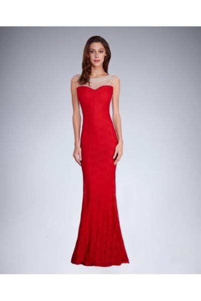Dámské společenské šaty s a krajkou dlouhé červené Červená / S & červená S model 15042975 - SOKY&#38;SOKA