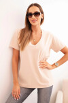 Dámská bavlněná blůza s výstřihem do V a krátkým rukávem béžová UNI