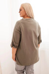 Dámská blůza Plus Size s bavlnou volného střihu s vodním výstřihem khaki UNI