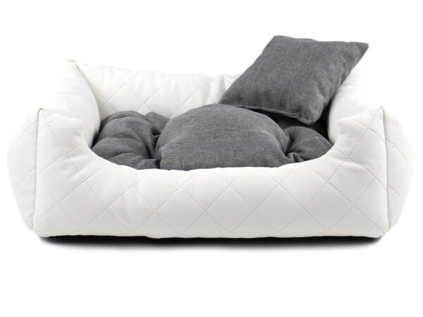 Delux kožený pelech pro psa s polštářkem Barva: Bílá, Rozměr (cm): 65 x 55