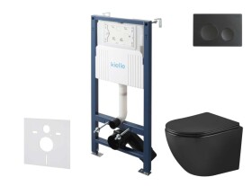 Kielle - Genesis New Set předstěnové instalace, klozetu Oudee, Vortex Rimless+, sedátka softclose a tlačítka Gemini New I, matná černá 30528SS91