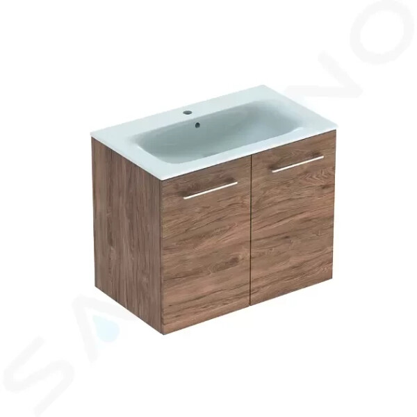 GEBERIT - Selnova Square Umyvadlová skříňka 635x788x480 mm, s umyvadlem, 2 dvířka, ořech hickory 501.258.00.1