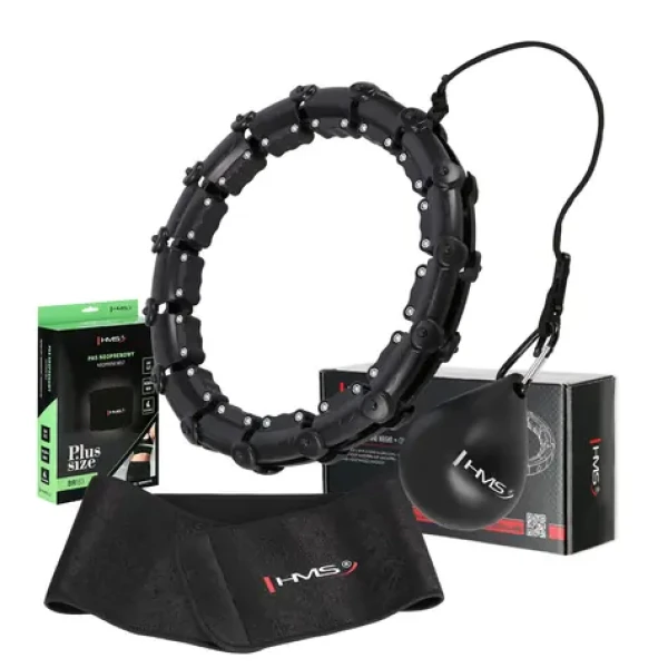 HMS HHW11 Sada černé masážní Hula Hoop se závažím a zeštíhlujícího bederního pásu BR163 PLUS SIZE (5907695557695)