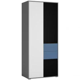 Šatní skříň Laser LASS01B 3D2S šedá platina/černá perla/bílý alpský/modrá