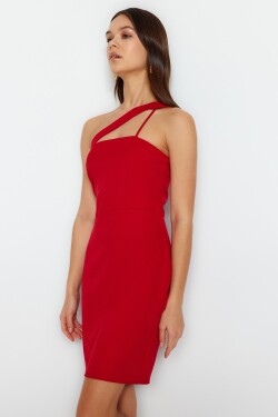 Trendyol červené tkané tkané šaty asymetrickým límcem
