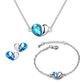 Souprava náhrdelníku, náušnic a náramku Heart Seablue - srdíčko, Světle modrá 40 cm + 5 cm (prodloužení)