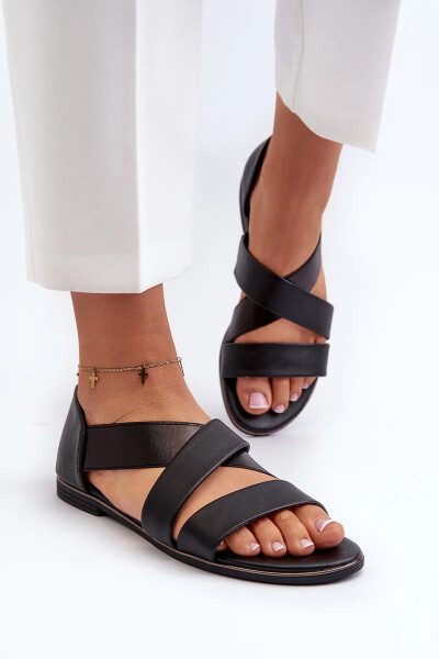 Kožené sandály s lemem, Black Puglia 36