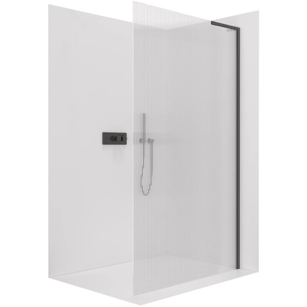 CERANO Sprchová zástěna Walk-in Onyx L-pravá vzpěra - 8 mm - černá matná, rýhované sklo - 110x200 cm