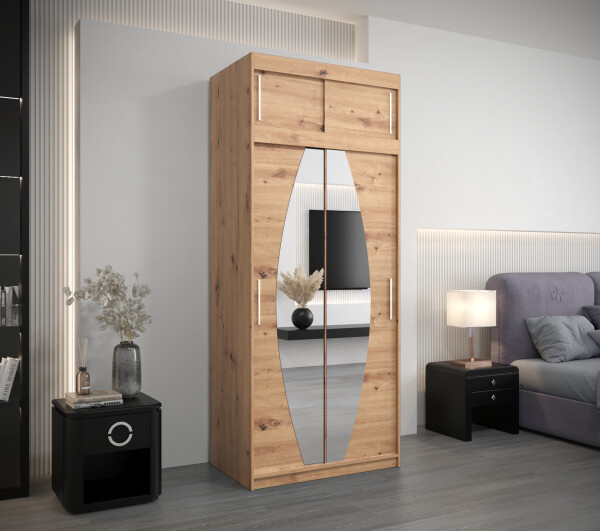 Šatní skříň Abi E0 s nástavcem Barva korpusu: Dub artisan, Rozměry: 100 cm, Dveře: Dub artisan