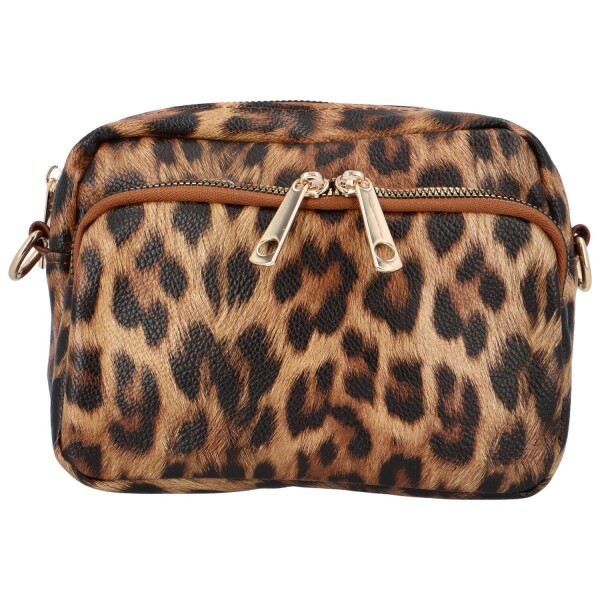 Trendová koženková dámská crossbody Julo, leopard hnědá/hnědá