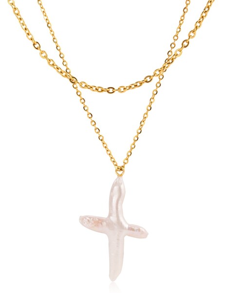 ELENYS Pearl Cross – pozlacený náhrdelník 18K žluté zlato Délka: 42-45+5 cm / max. 50 cm